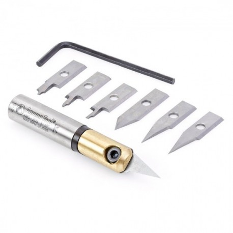 Colección de 8 piezas 1/4" Amana Tool para gravado CNC con cuchillas de repuesto en-groove AMS-210