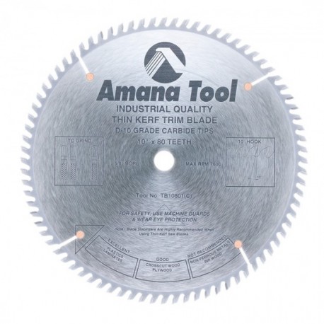 Disco 10" (250mm) con 80 dientes Amana Tool Ángulo 10° para Corte Fino con Punta de Carburo TCG (Diente Triple Bisel)