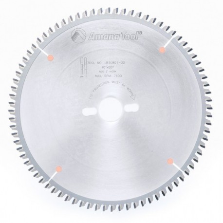Disco 10" (250mm) con 80 Dientes Amana Tool Ángulo Negativo 2° para Non-Melt con Punta de Carburo MTC (Diente Triple Bisel Modi