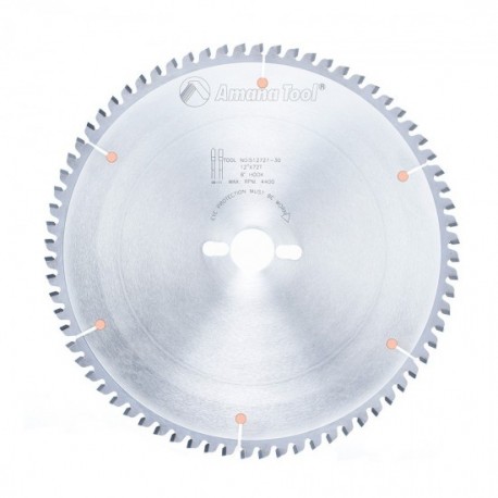 Disco 12" (300mm) con 72 Dientes Amana Tool con Ángulo Negativo -6° para Corte de Metales No Ferrosos con Punta de Carburo TCG 