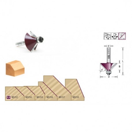 Broca Chaflán 1-1/4" Amana Tool® A.G.E.™ Series con Balero con Punta de Carburo con 2 filos.